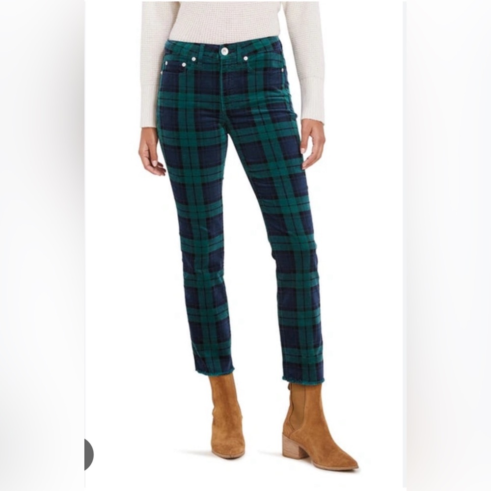 Vineyard Vines JAMIE BLACKWATCH FRAYED KICK FLARE CORDUROY PANTS